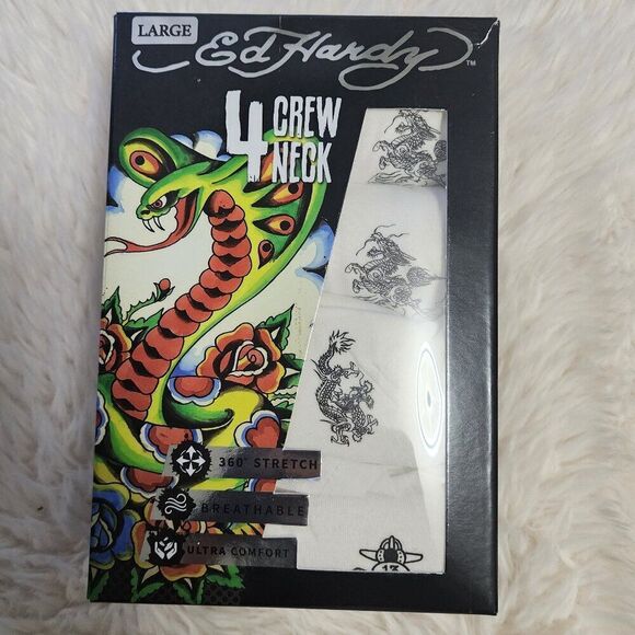 Ed Hardy 4-Pack Men's Size Large Logo Shirt Tanks Black/Gray/White New - Picture 1 of 3